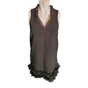 Christopher Kane Embellished Ruffled Sleevless Party Sheath Dress Black Sz 8